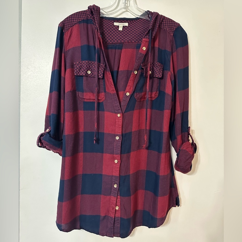 Maurices Red and Blue Plaid Button-Down Shirt